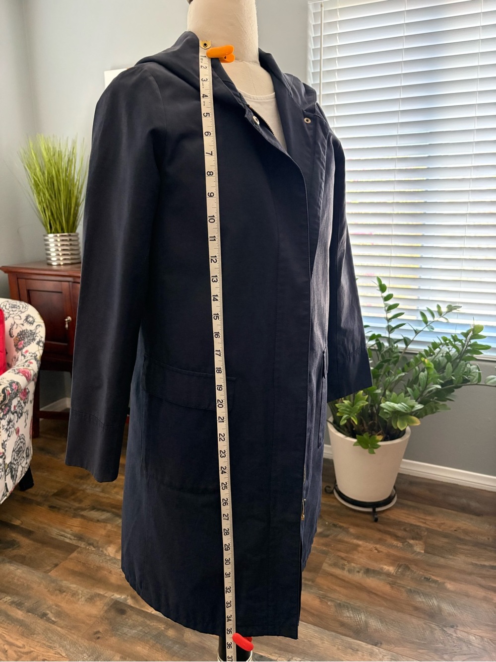 Women's Hooded Trench Coat in Navy - Classic Lightweight Layer